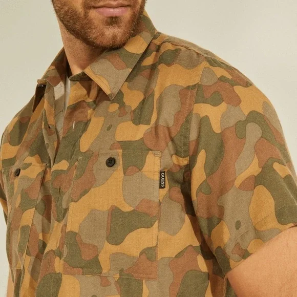 New GUESS Ss Crafted Camo Woven Shirt P80S Multicolor SZ L